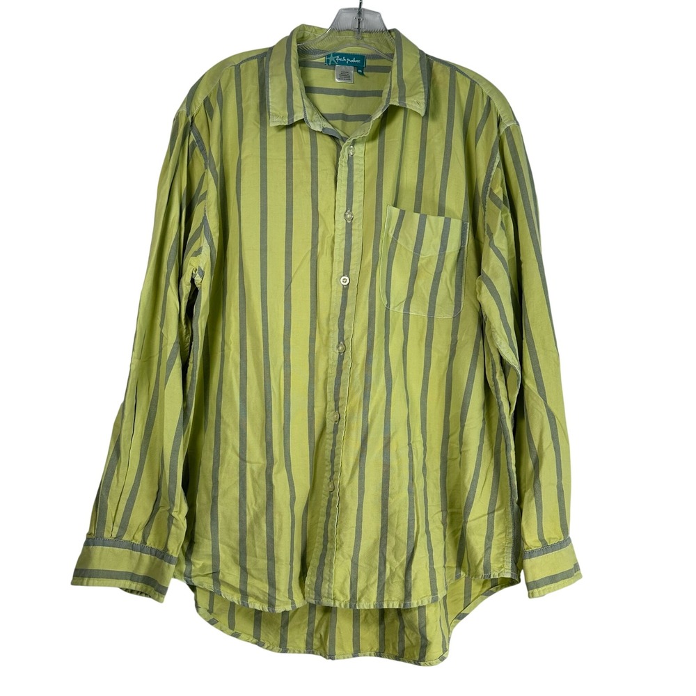 Fresh Produce Women's Size M Lime Green Gray Striped Button Front Shirt